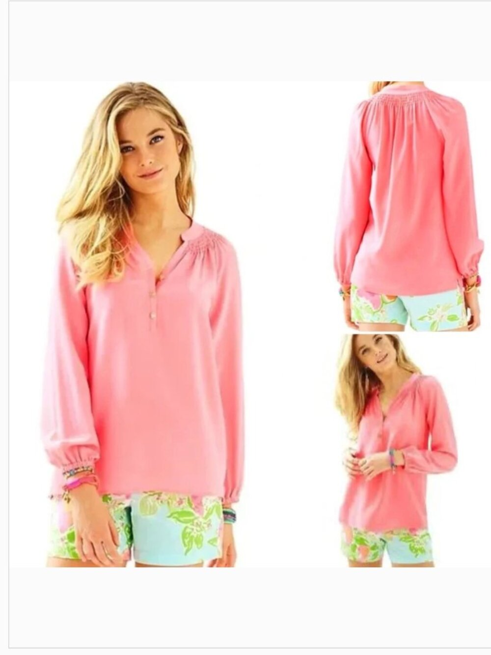 Lilly Pulitzer Elsa Silk Top Small Coral Preppy Coastal Chic Bright Boho Blouse